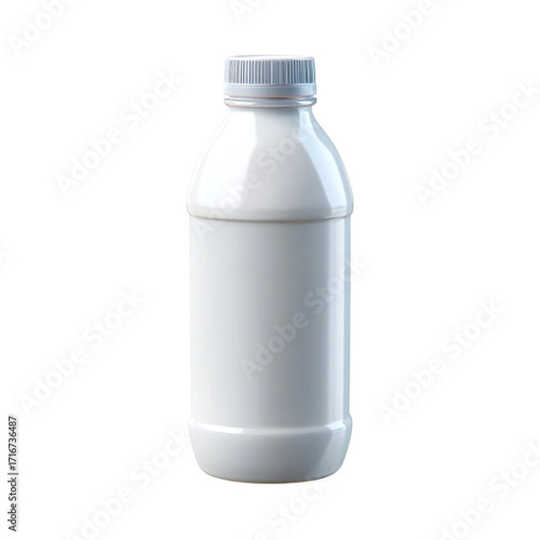 Fototapeta A clean, white plastic bottle with a silver screwon cap, isolated on a pure transparent background, perfect for product mockups or showcasing beverages and liquids