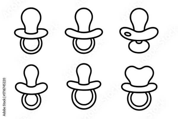 Fototapeta Variety of Baby Pacifier Outlines Collection, Minimalist Soother Icon Set, Flat Vector Cartoon Illustration, Baby Teether, Infant Comfort Accessory, Outline Shape, Transparent Background