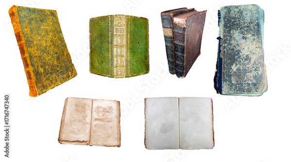 Obraz Collection of Antique & Distressed Books Isolated on White