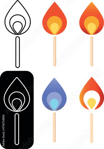 Fototapeta WOODEN MATCH STICK LIT WITH FLAME IN TWO COLORS - BLUE AND RED