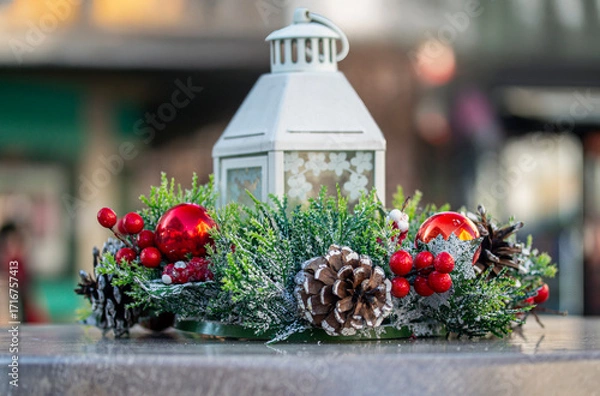 Fototapeta Christmas card background with decorative lantern