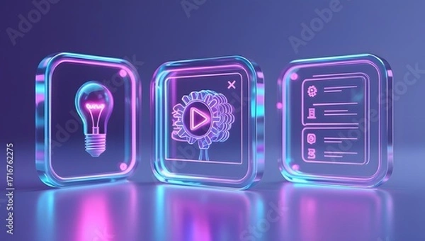 Fototapeta Futuristic 3D Glassmorphism Icons – AI & Technology Concepts
