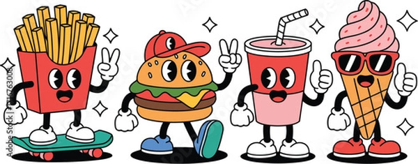 Obraz Fun Fast Food Friends A Minimalist Illustration Set