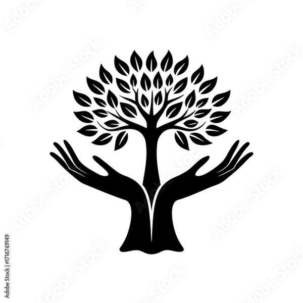 Obraz Tree growing from hands black
