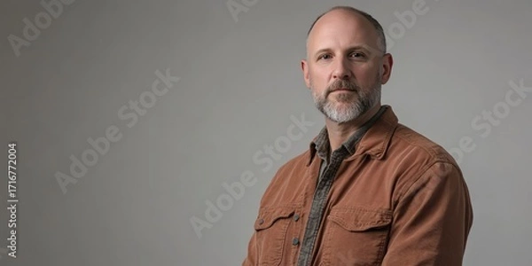 Fototapeta Confident Man in Casual Attire Posing Against a Neutral Background