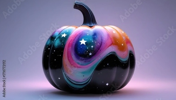 Fototapeta Cosmic Watercolor Pumpkin with Starry Galaxy Patterns
