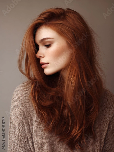 Obraz Radiant Auburn Waves – Natural Volume and Effortless Elegance