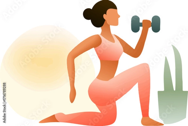Fototapeta a silhouette of a woman doing exercise with a dumbbell
