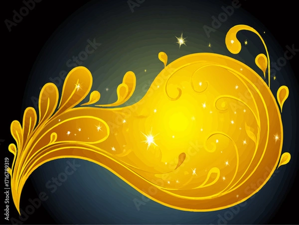 Fototapeta a vibrant, flowing golden swirl pattern against a dark background with sparkling stars
