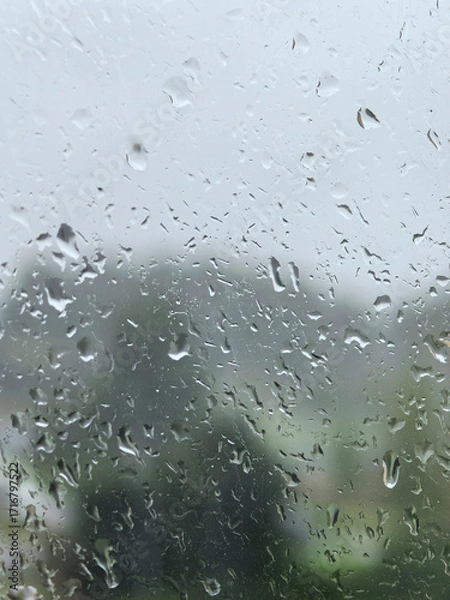 Fototapeta Raindrops on Window Blurring Landscape View