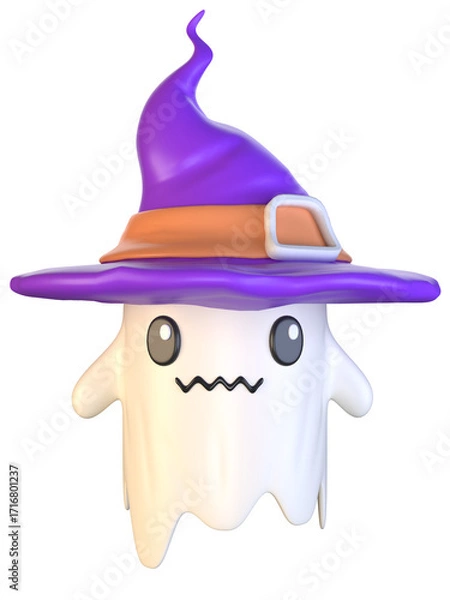 Obraz 3d adorable ghost character wizard magic wand and hat 