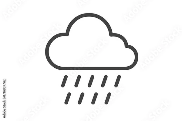 Fototapeta Minimalistic rain cloud icon with falling rain drops, simple line art for web design, apps, banners, social media, and graphic projects, vector cartoon illustration transparent background