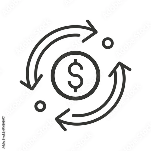 Fototapeta Currency Exchange Line Icon Outline Isolated on White Background