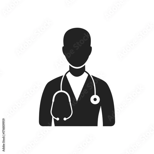 Fototapeta Doctor Icon with Stethoscope Medical Professional Silhouette Isolated on White Background