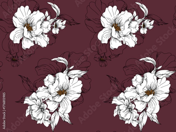 Fototapeta Hand draw doodle flowers pattern. Seamless abstract pattern design in vector