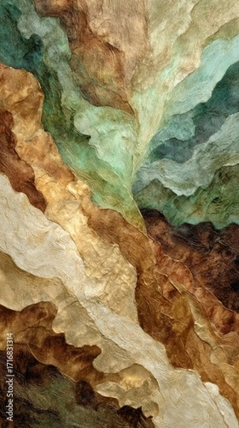 Fototapeta Abstract layered mountain landscape, earthy tones & textures