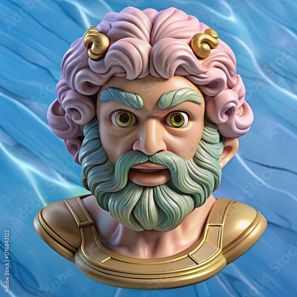 Fototapeta Laocoon Head Marble Statue Capturing Intricate Details and Classic Artistry in a Serene Blue Background