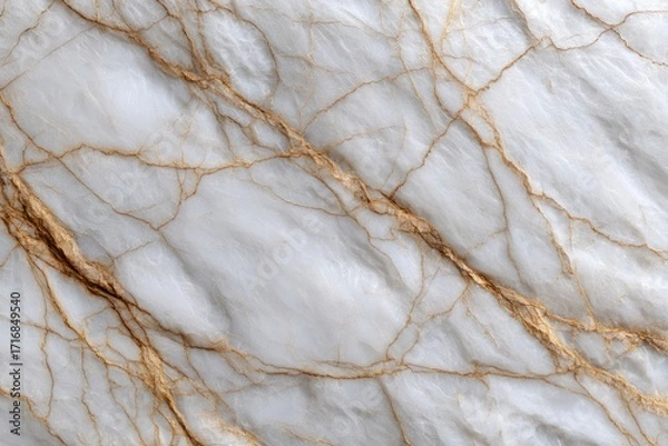 Fototapeta White marble surface with golden veins creating a natural intricate pattern