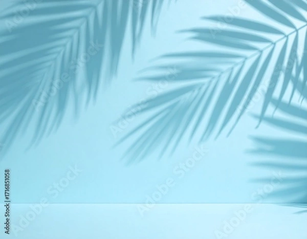 Obraz Light teal background with palm leaf shadows