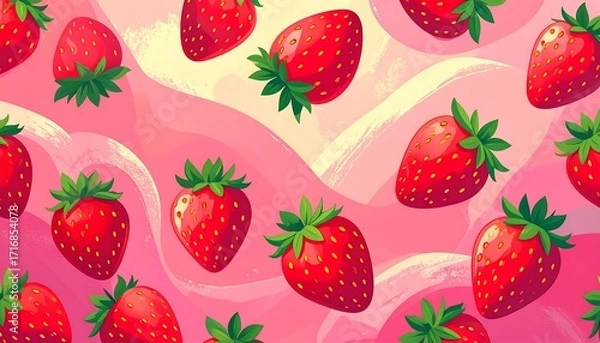 Fototapeta Colorful strawberry pattern on a pink background