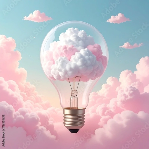 Obraz Lightbulb with fluffy clouds