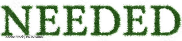 Fototapeta Needed - 3D rendering fresh Grass letters isolated on whhite background.