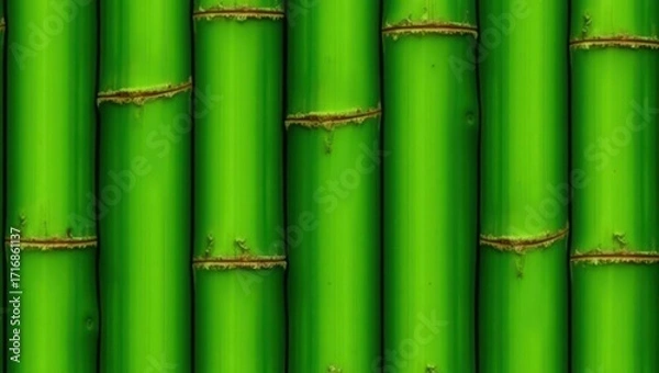 Obraz Close-up view of vibrant green bamboo stalks, showcasing their natural textures and hues.