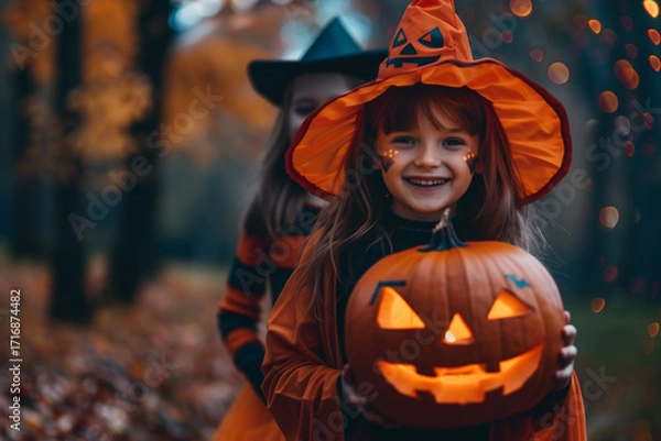 Fototapeta Parent and Child Creating Halloween Costume Together