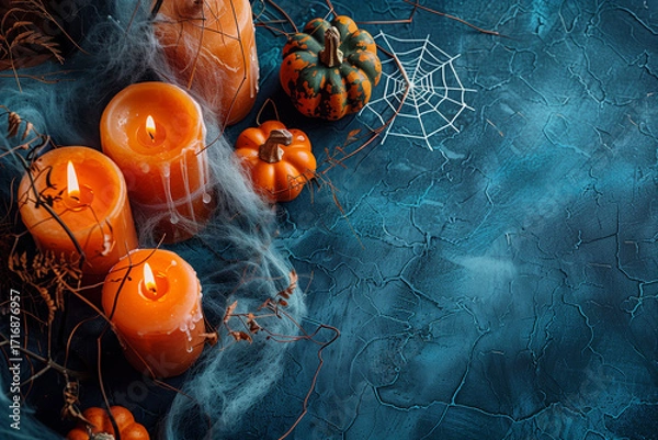 Fototapeta Overhead view of spooky Halloween flat lay