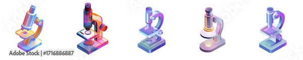 Obraz 3D Isometric Glassmorphism Icon PNG Set – Microscope