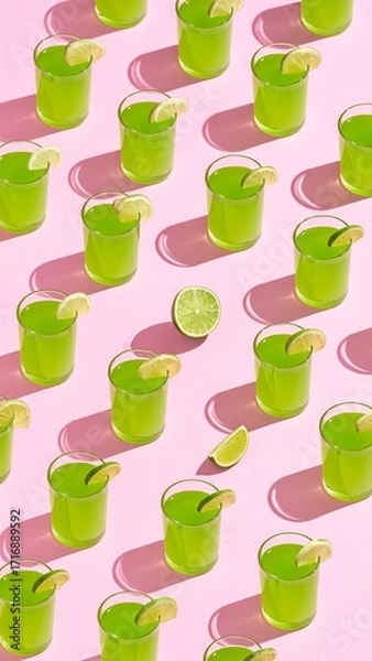 Obraz Lime drinks in rows on pink