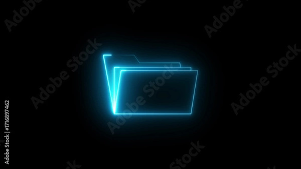 Fototapeta Neon file manager icon on black background