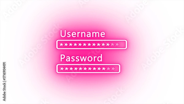 Obraz Glowing neon username and security password on computer screen. Login and digital safety concept. illustration
