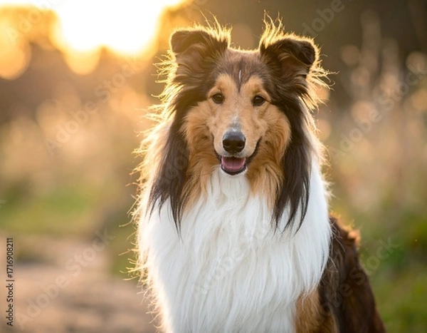 Obraz Happy Collie at sunset