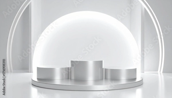 Fototapeta White Cylindrical Display Platform Under Illuminated Dome