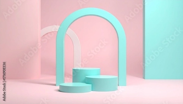 Fototapeta Pastel Pink and Teal 3D Archway Product Display