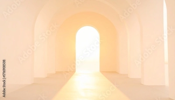 Fototapeta Sunlit Archway: Warm Light in White Corridor