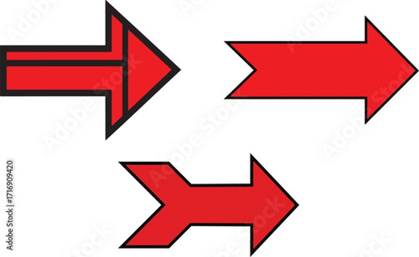 Fototapeta Arrow Icon Set 3 Red Vector pointers Designs isolated on white background with Geometric, Solid, and Gradient Styles for Navigation and Motion Graphics