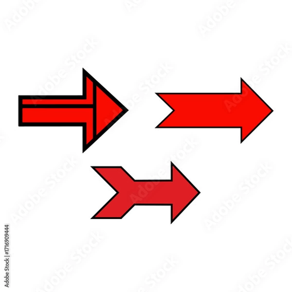 Fototapeta Arrow Icon Set 3 Red Vector pointers Designs isolated on white background with Geometric, Solid, and Gradient Styles for Navigation and Motion Graphics