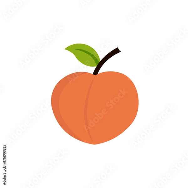 Fototapeta Simple flat vector illustration of a ripe peach fruit.