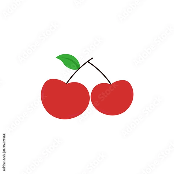 Fototapeta Simple flat vector illustration of two red cherries.