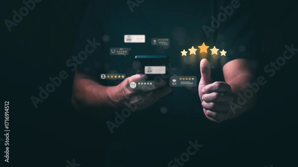 Fototapeta Customer satisfaction surveys and excellent ratings boost business reputation in the digital world