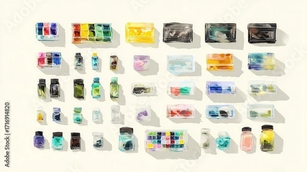 Fototapeta Colorful containers arranged in a grid pattern.