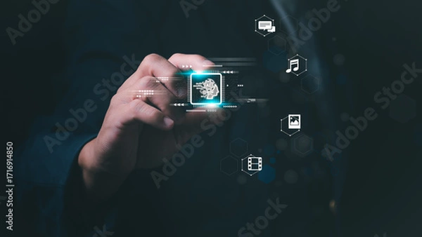 Fototapeta AI assistant and machine learning technology enabling users to communicate, create images, music, videos, code, analyze data, and boost digital productivity