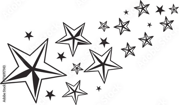 Fototapeta Illustration of a group of stars in black and white for tattoo design