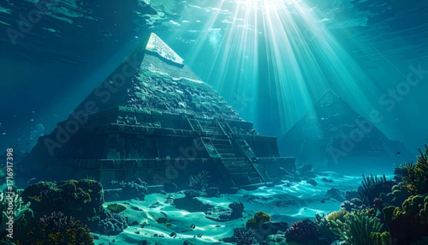 Obraz Underwater view of an ancient Egyptian city with pyramids on the ocean floor