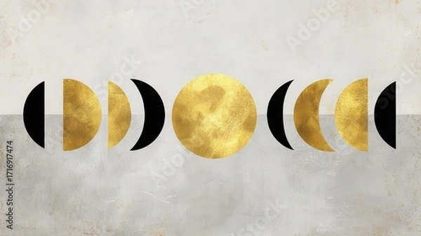 Fototapeta Abstract design of moon phases in gold and black.