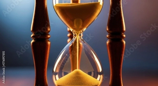 Fototapeta Elegant hourglass with golden sand symbolizing time management and deadlines for business projects, conveying urgency, focus, and the preciousness of every moment in planning