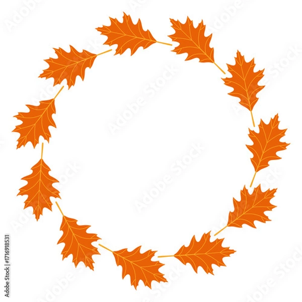 Fototapeta Autumn leaves circle frame. Round border made of fall leaves. The leaves are arranged in a circle. Vector flat isolated on white background.