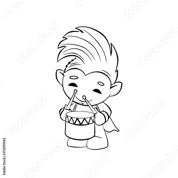 Fototapeta Black and white cartoon character coloring of a happy boy with a number of primary age

